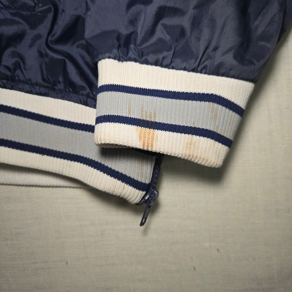 Vtg Jerzees Mens 2X Windbreaker Navy Blue V-Neck Pullover Ribbed Trim Side Zip - Picture 5 of 9